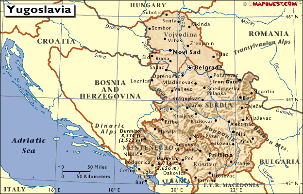 mapa - Srbsko a Černá Hora